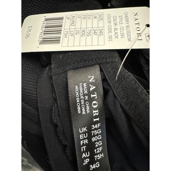 New ~ NATORI ~ Women's Black Cherry Blossom Convertible Plunge Bra Size 34G - Picture 8 of 8